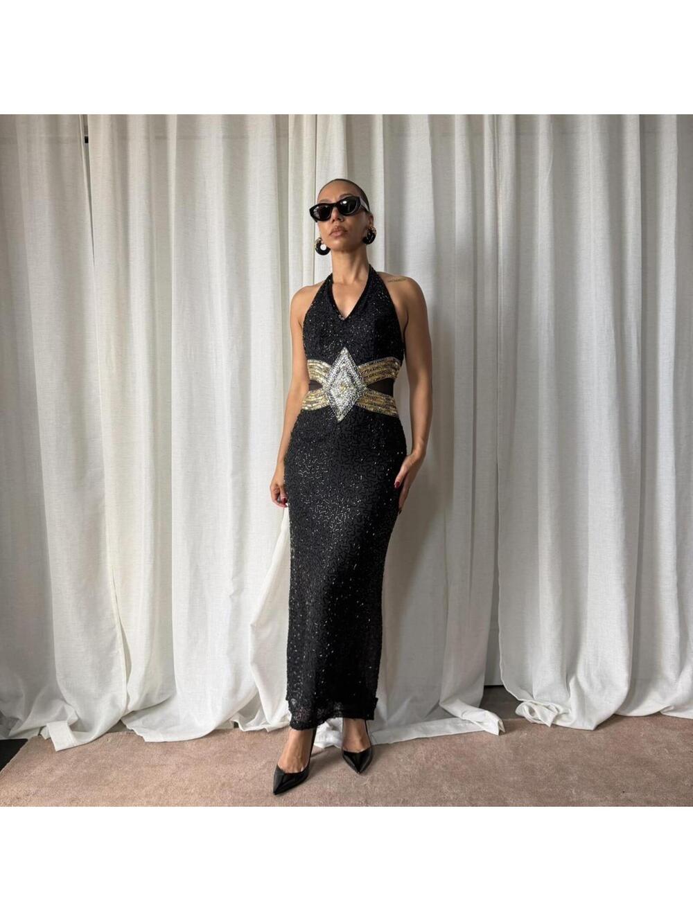 Women's Black and Navy Dress